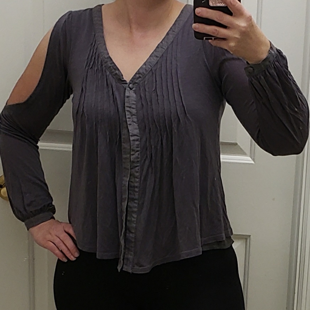 Pure Sugar Woman's Long Sleeve Gray Shirt S/M Open Sleeves